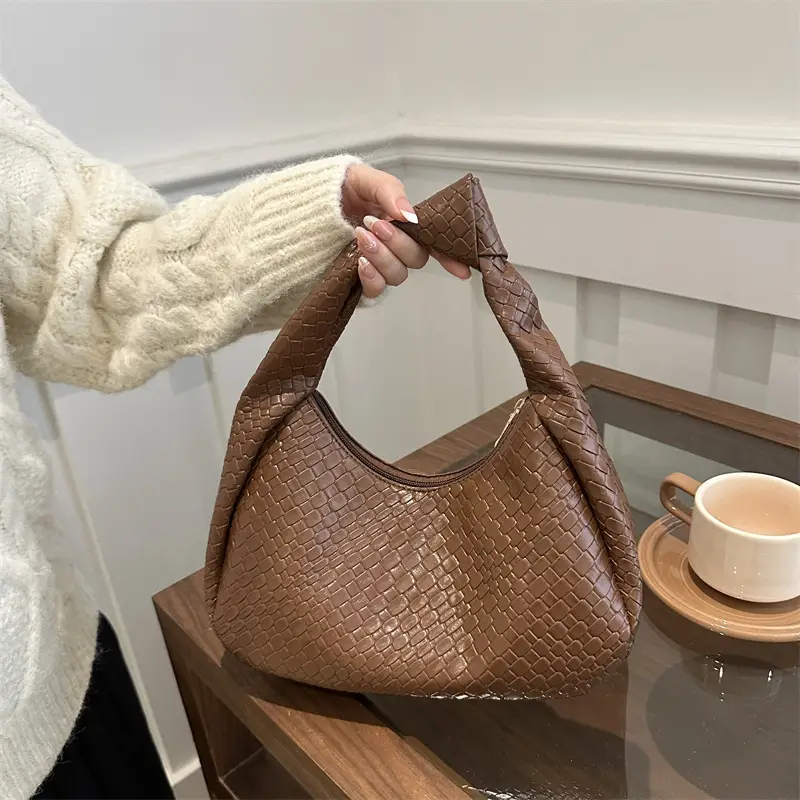 Brown Croc Texture Commuter Bag for Women - Image 8