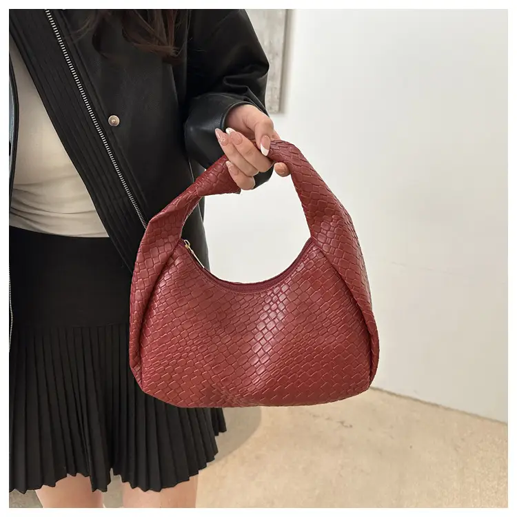 Brown Croc Texture Commuter Bag for Women — feature 10