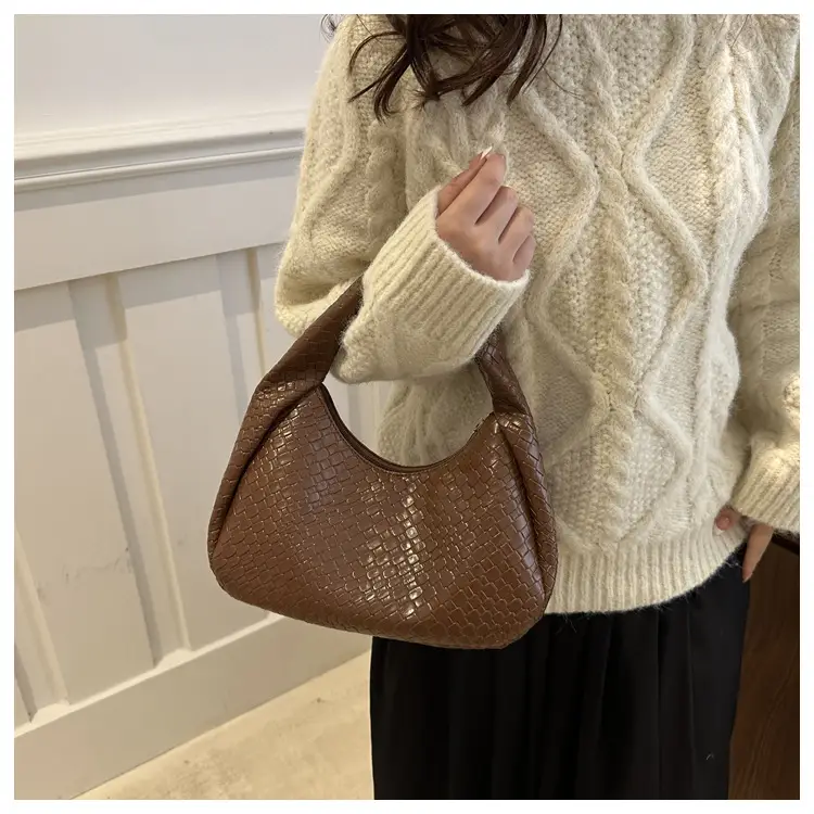 Brown Croc Texture Commuter Bag for Women — feature 12