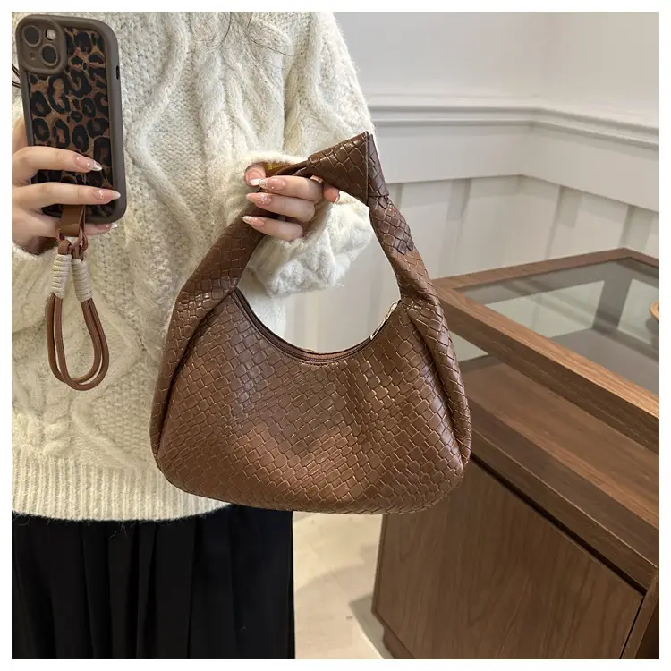 Brown Croc Texture Commuter Bag for Women — feature 13