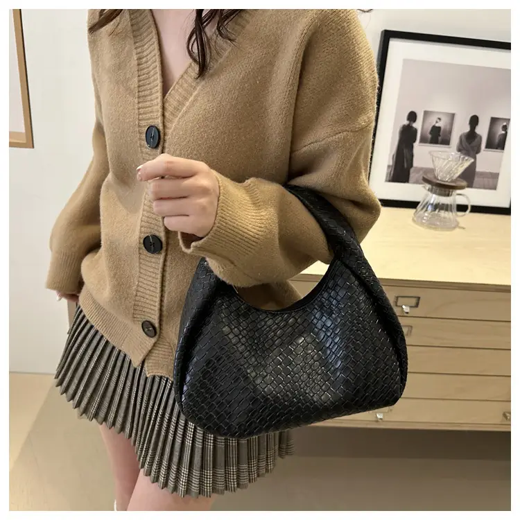 Brown Croc Texture Commuter Bag for Women — feature 15