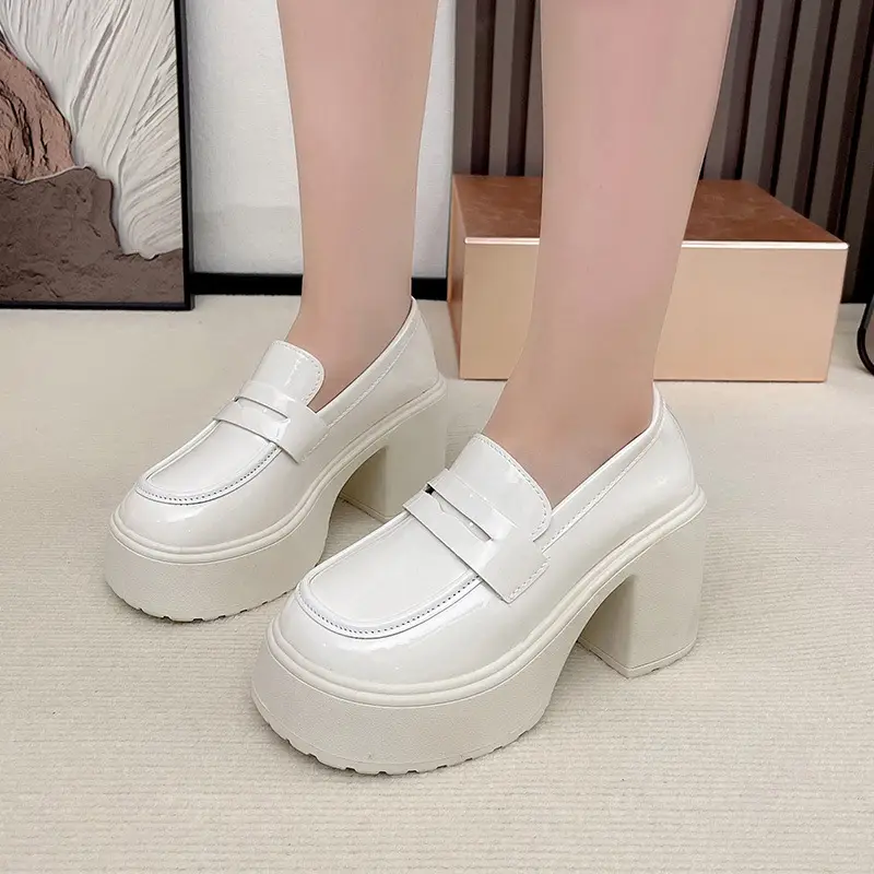 High Heel Loafers Women's New British Style Fashionable Thick Heel Thick Sole Non-slip Casual Black Small Leather Shoes Mary Jane Shoes - Image 6