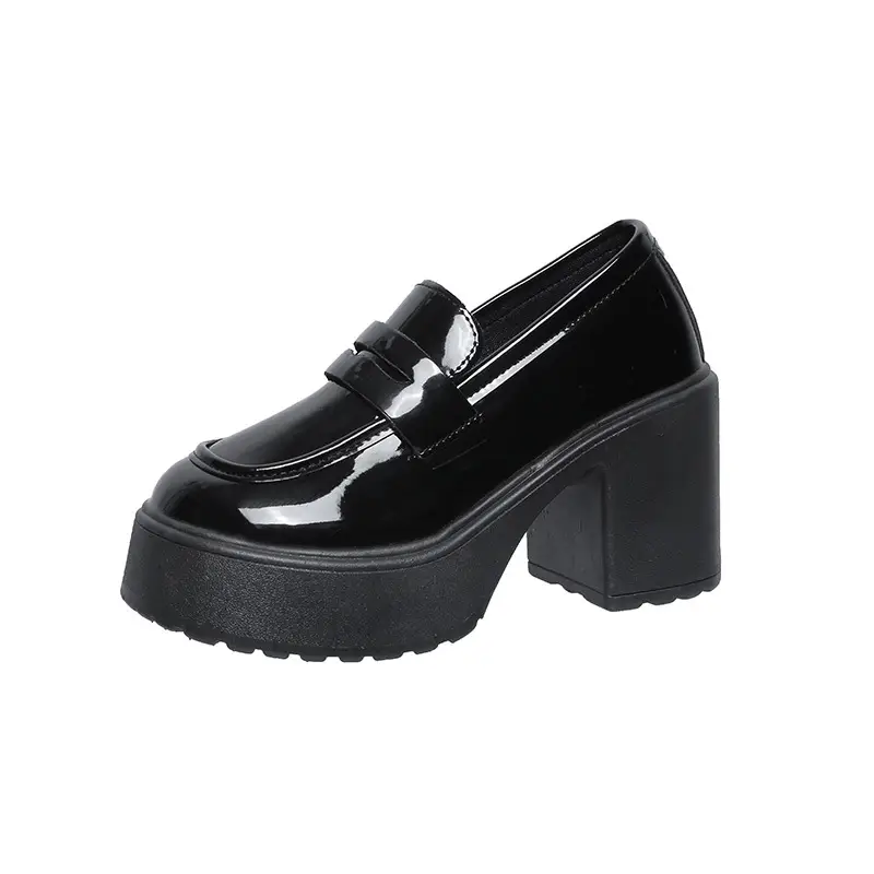 High Heel Loafers Women's New British Style Fashionable Thick Heel Thick Sole Non-slip Casual Black Small Leather Shoes Mary Jane Shoes - Image 7