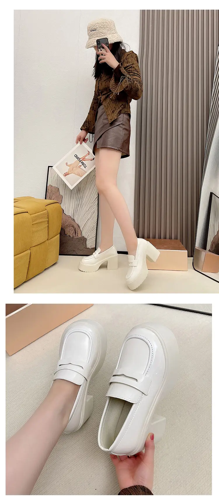 High Heel Loafers Women's New British Style Fashionable Thick Heel Thick Sole Non-slip Casual Black Small Leather Shoes Mary Jane Shoes — feature 13