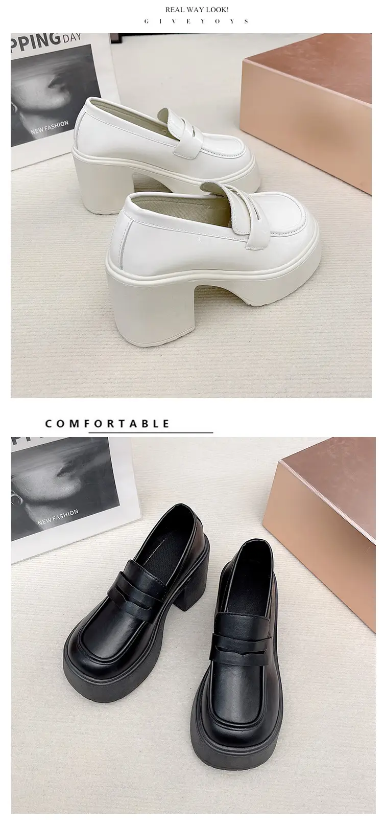 High Heel Loafers Women's New British Style Fashionable Thick Heel Thick Sole Non-slip Casual Black Small Leather Shoes Mary Jane Shoes — feature 17