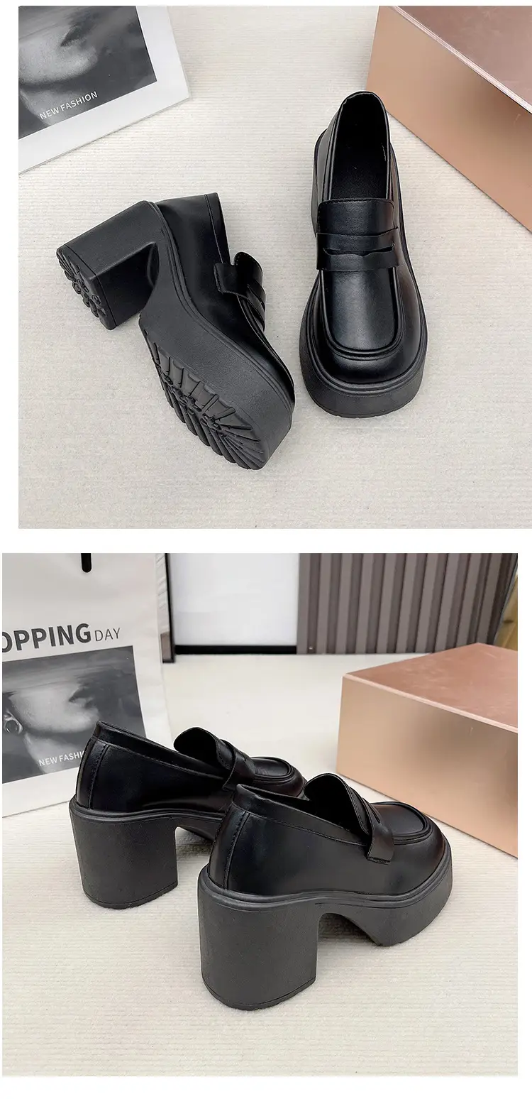 High Heel Loafers Women's New British Style Fashionable Thick Heel Thick Sole Non-slip Casual Black Small Leather Shoes Mary Jane Shoes — feature 18