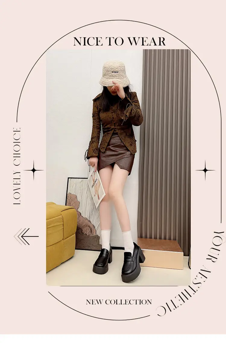 High Heel Loafers Women's New British Style Fashionable Thick Heel Thick Sole Non-slip Casual Black Small Leather Shoes Mary Jane Shoes — feature 2