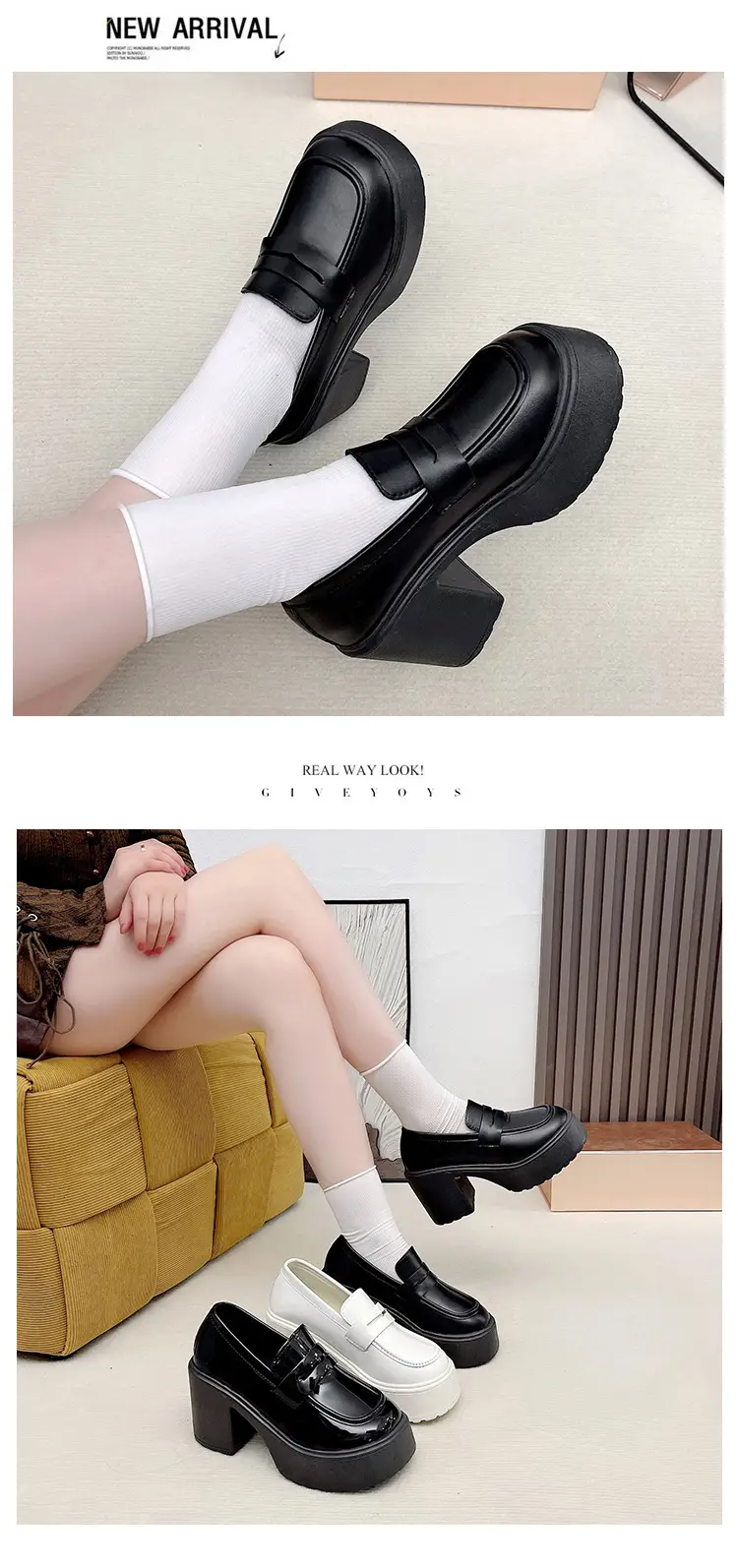 High Heel Loafers Women's New British Style Fashionable Thick Heel Thick Sole Non-slip Casual Black Small Leather Shoes Mary Jane Shoes — feature 9