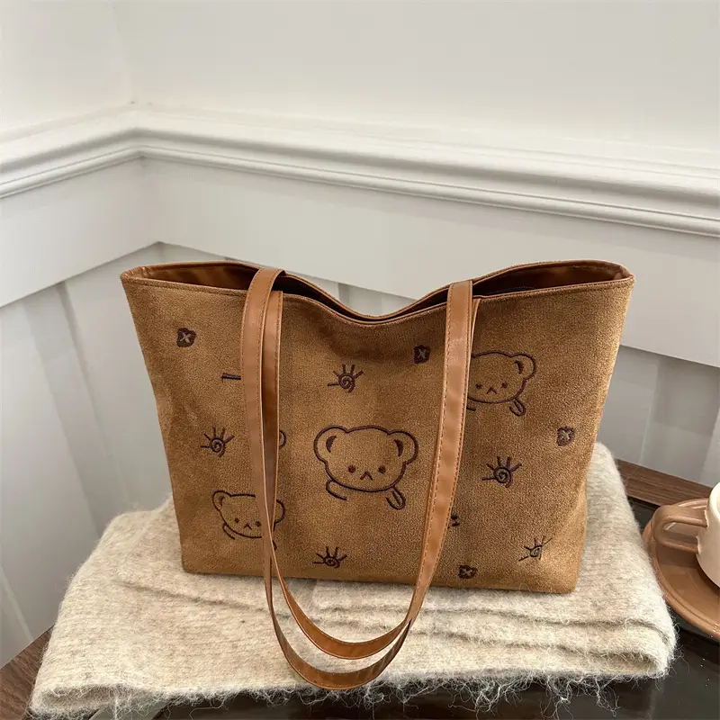 Japanese Embroidered Cartoon Bag for Women Large Capacity Black - Image 4