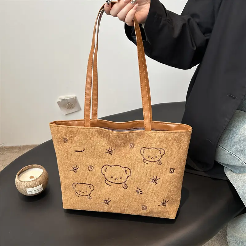Japanese Embroidered Cartoon Bag for Women Large Capacity Black - Image 6