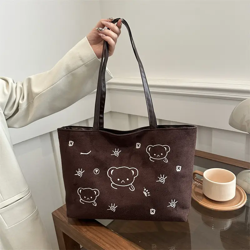 Japanese Embroidered Cartoon Bag for Women Large Capacity Black - Image 7