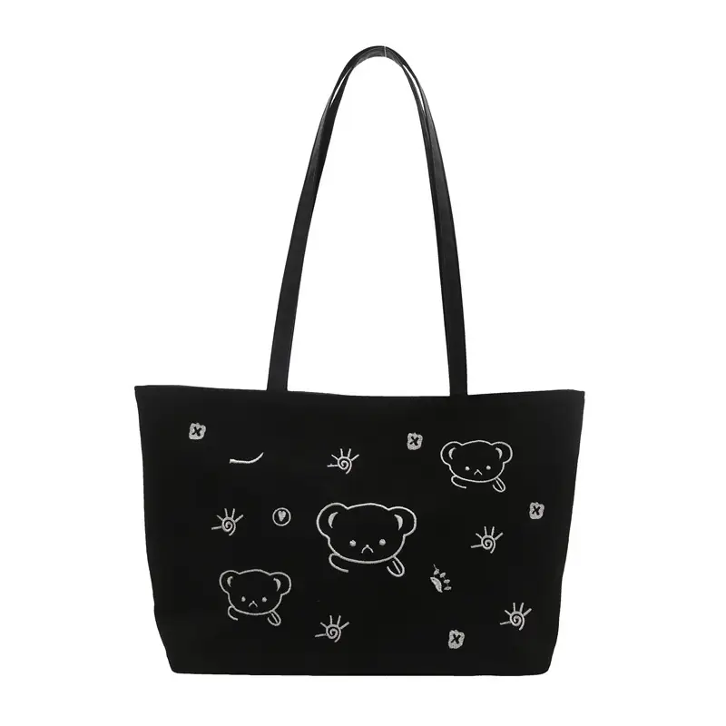 Japanese Embroidered Cartoon Bag for Women Large Capacity Black - Image 8