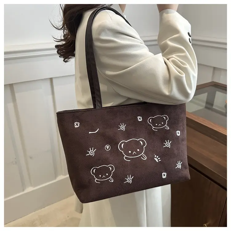 Japanese Embroidered Cartoon Bag for Women Large Capacity Black — feature 13