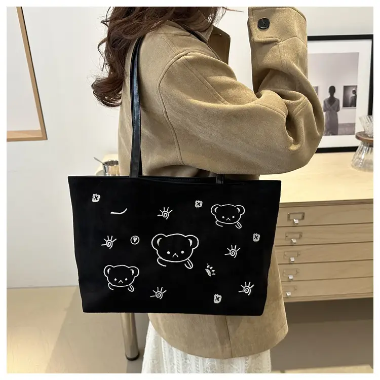 Japanese Embroidered Cartoon Bag for Women Large Capacity Black — feature 15