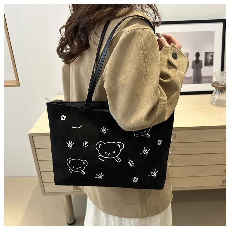 Japanese Embroidered Cartoon Bag for Women Large Capacity Black — feature 16
