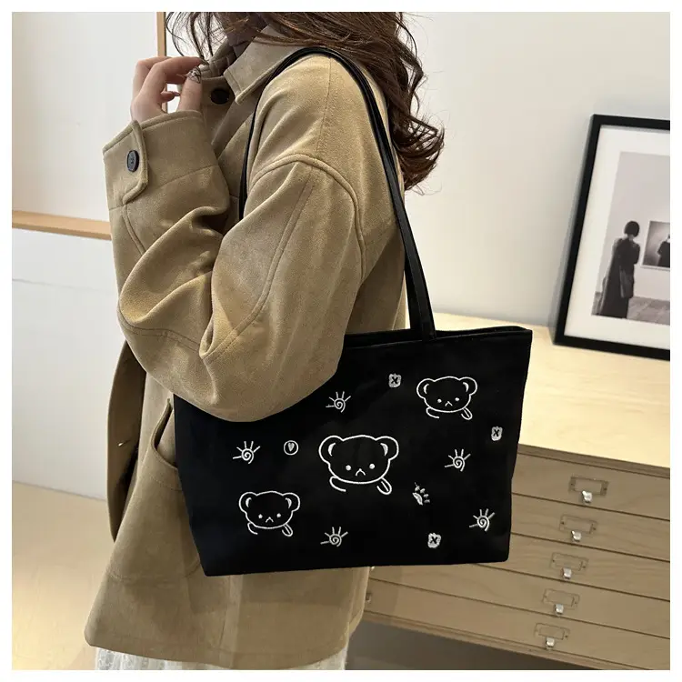 Japanese Embroidered Cartoon Bag for Women Large Capacity Black — feature 17
