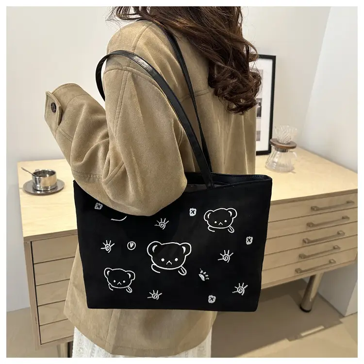 Japanese Embroidered Cartoon Bag for Women Large Capacity Black — feature 18