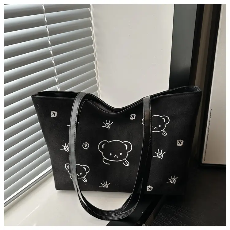 Japanese Embroidered Cartoon Bag for Women Large Capacity Black — feature 20