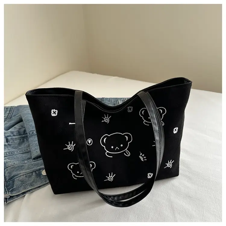 Japanese Embroidered Cartoon Bag for Women Large Capacity Black — feature 23