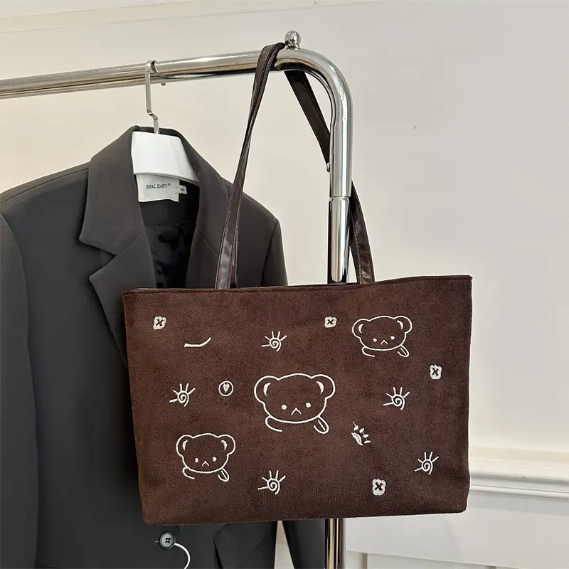 Japanese Embroidered Cartoon Bag for Women Large Capacity Black - Image 2