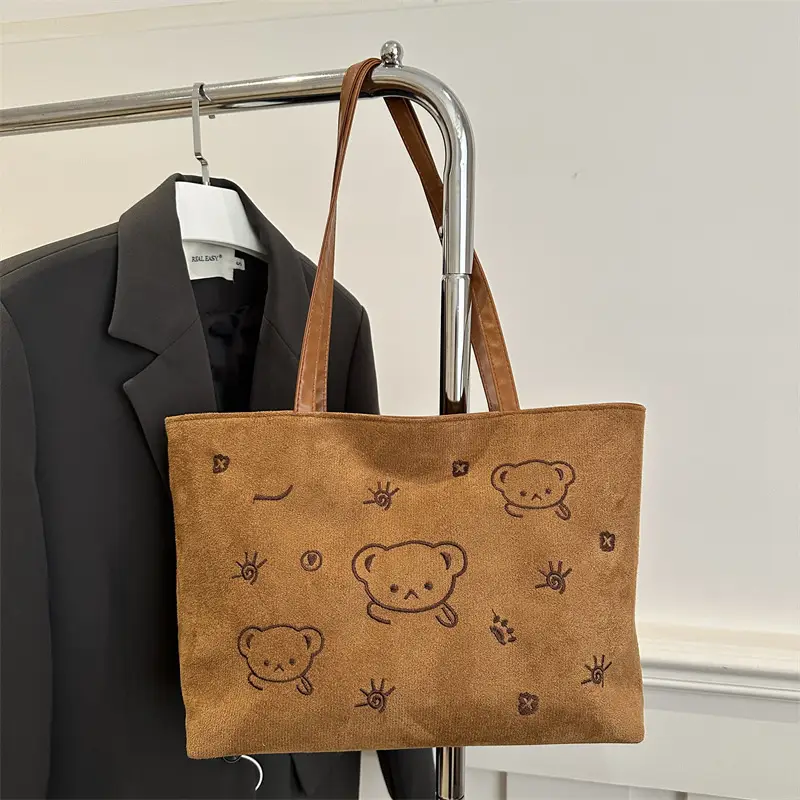 Japanese Embroidered Cartoon Bag for Women Large Capacity Black - Image 3