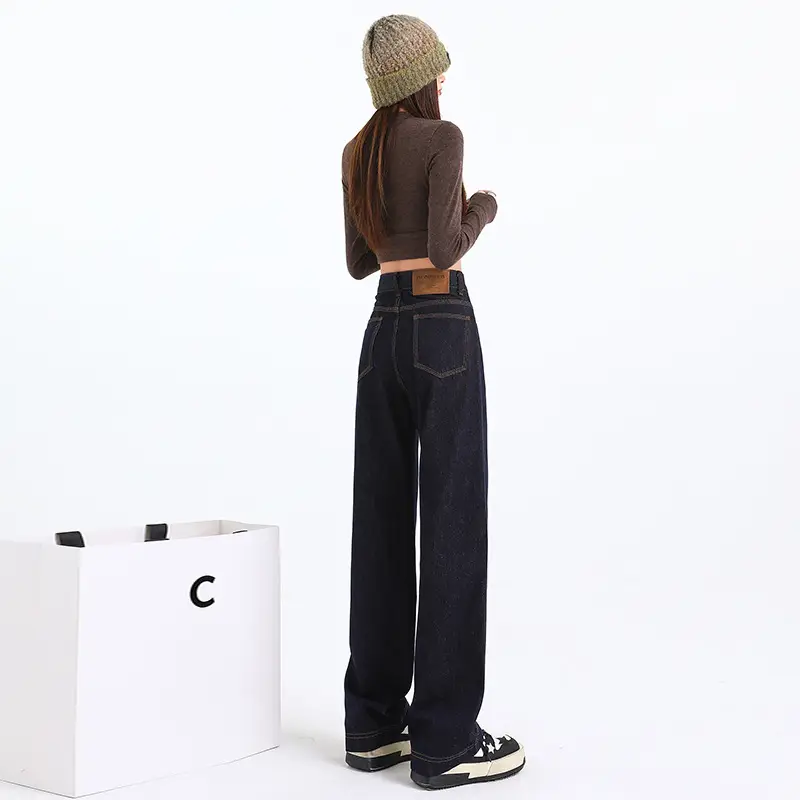 Dark Blue Fade-Proof Wide Leg Jeans for Women