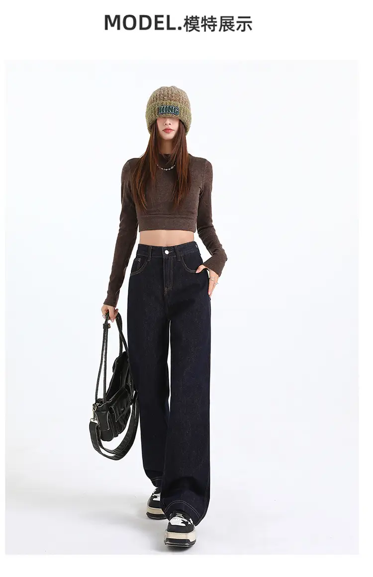 Dark Blue Fade-Proof Wide Leg Jeans for Women — feature 12