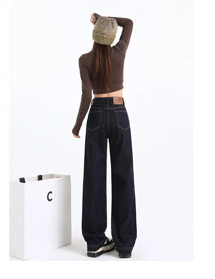 Dark Blue Fade-Proof Wide Leg Jeans for Women — feature 15