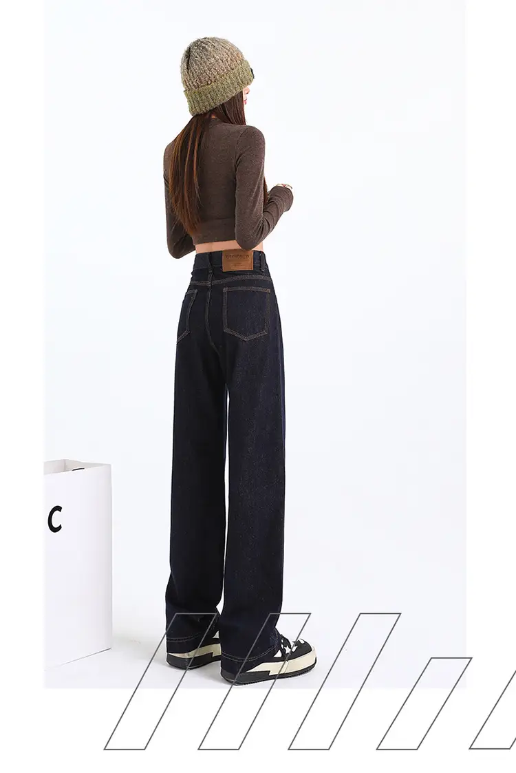 Dark Blue Fade-Proof Wide Leg Jeans for Women — feature 16