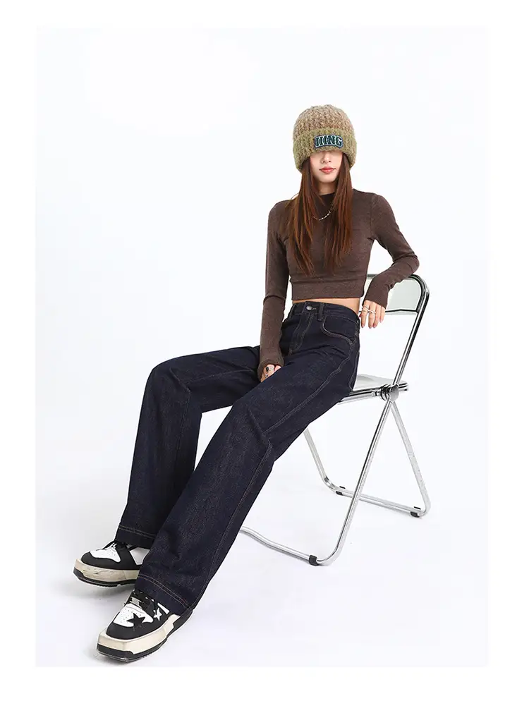 Dark Blue Fade-Proof Wide Leg Jeans for Women — feature 18