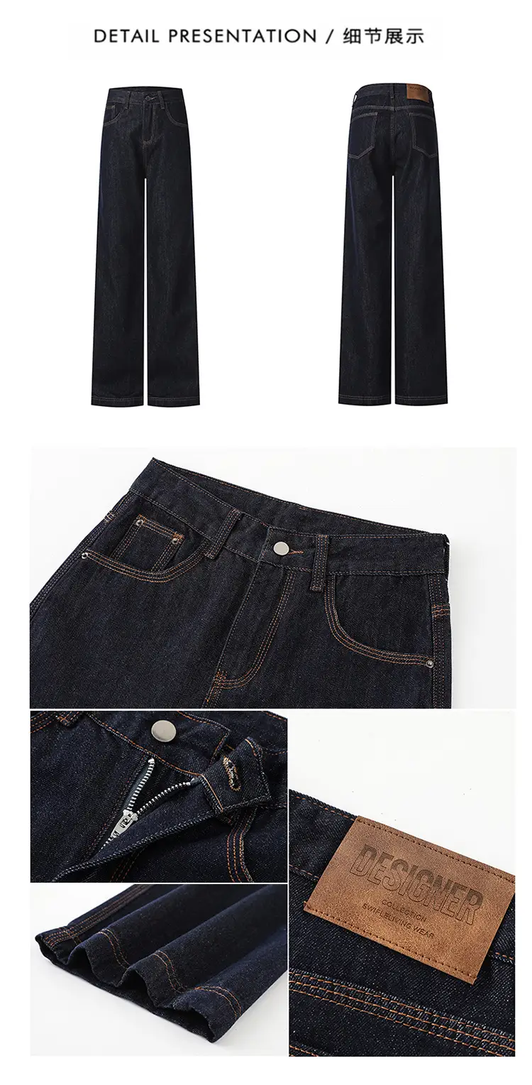 Dark Blue Fade-Proof Wide Leg Jeans for Women — feature 8
