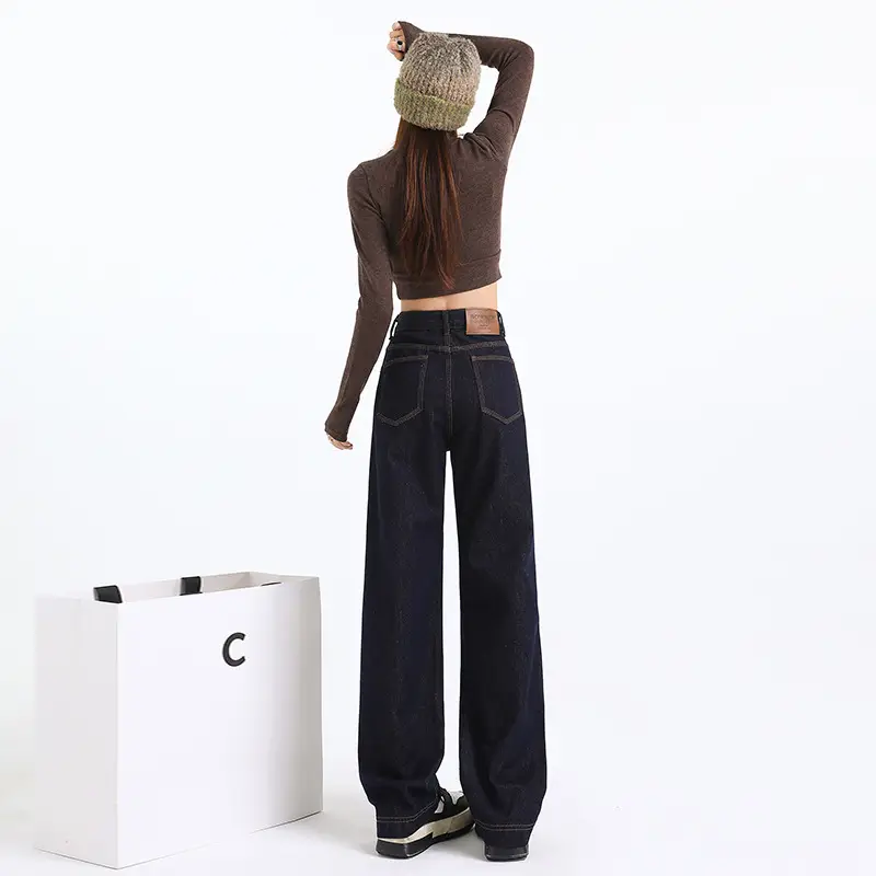 Dark Blue Fade-Proof Wide Leg Jeans for Women