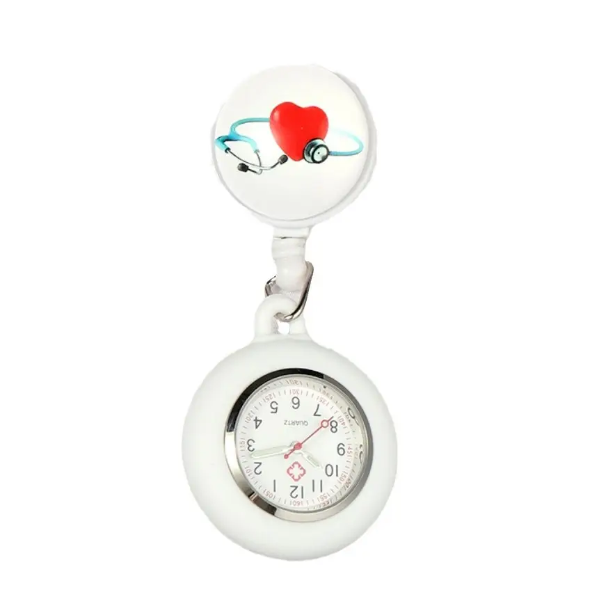 Nurse Watch with Easy-Pull Buckle, Cartoon Style, Women's Retractable Pocket Watch, Portable Luminous Cross-Border Supply Watch