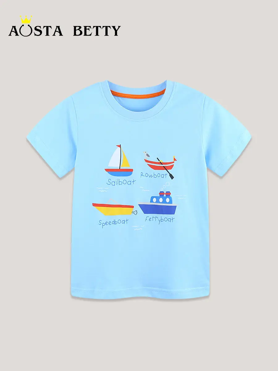 Aostabetty26 Boys T-Shirt Sailboat Print Light Blue - Image 3