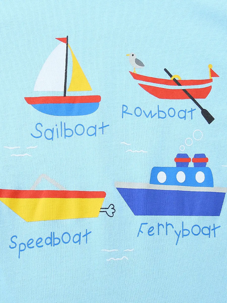 Aostabetty26 Boys T-Shirt Sailboat Print Light Blue - Image 5