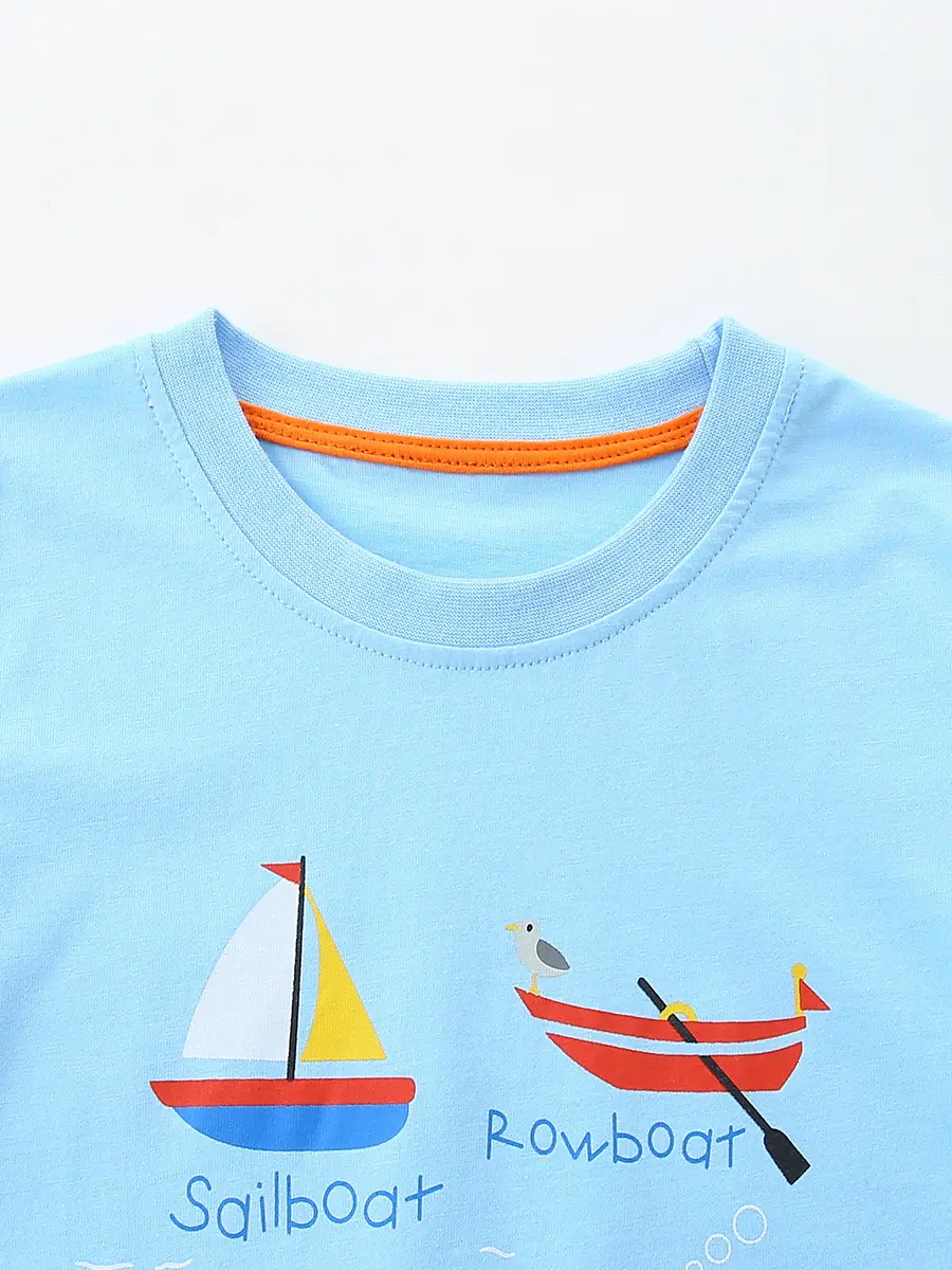 Aostabetty26 Boys T-Shirt Sailboat Print Light Blue - Image 6