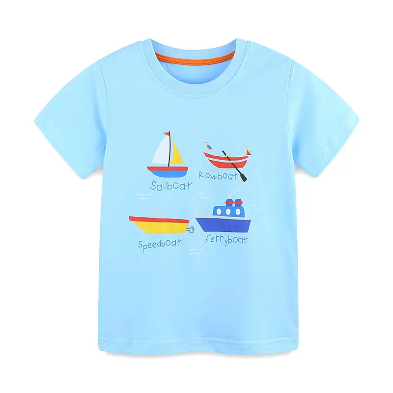 Aostabetty26 Boys T-Shirt Sailboat Print Light Blue