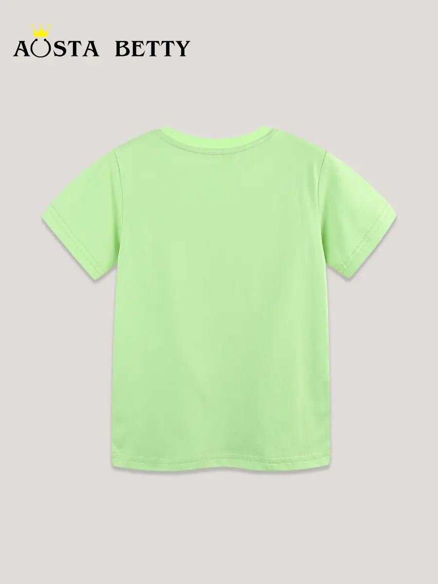 2026 New Boys T-Shirt Green Animal Print Round Neck Knitted Cotton - Image 3