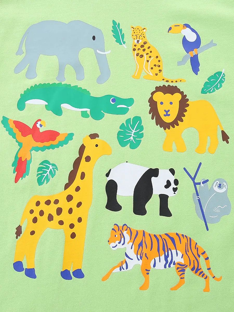2026 New Boys T-Shirt Green Animal Print Round Neck Knitted Cotton - Image 5