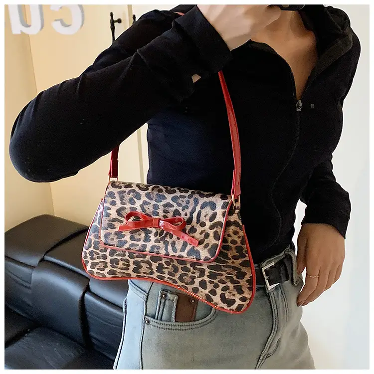 Leopard Print PU Leather Shoulder Bag with Red Bow — feature 20