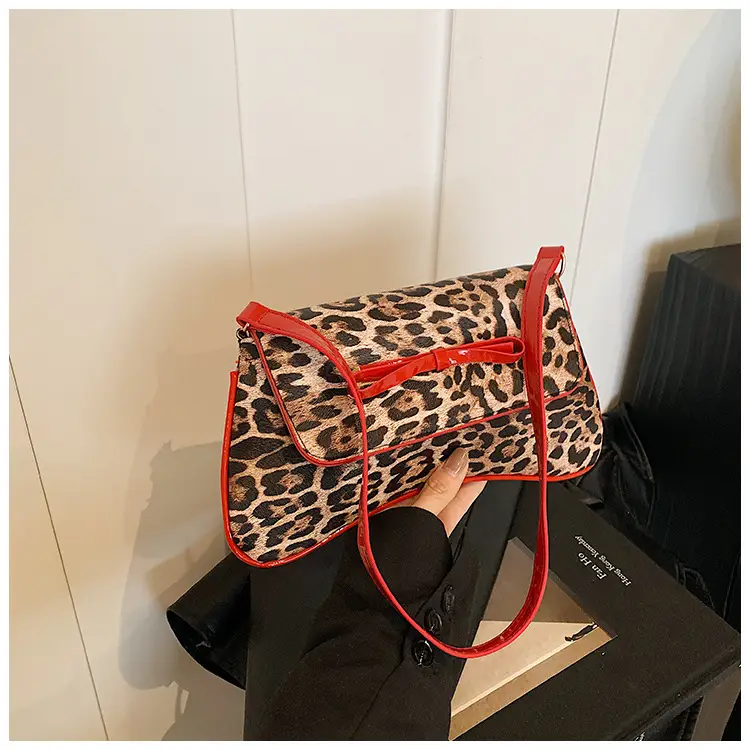 Leopard Print PU Leather Shoulder Bag with Red Bow — feature 23