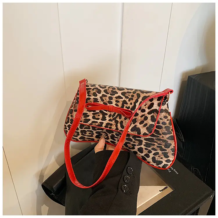 Leopard Print PU Leather Shoulder Bag with Red Bow — feature 24