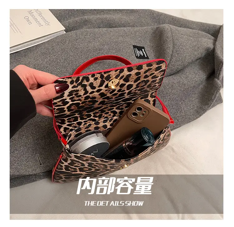 Leopard Print PU Leather Shoulder Bag with Red Bow — feature 3