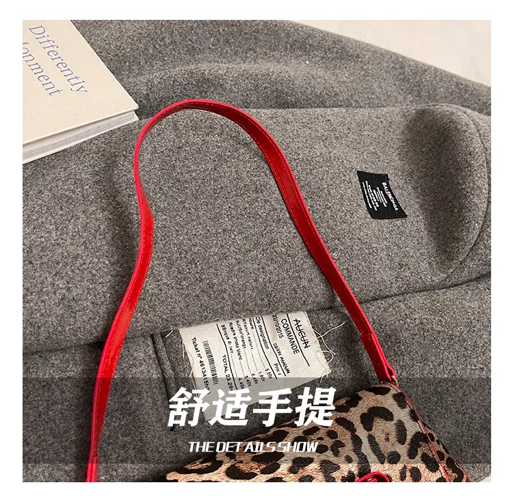 Leopard Print PU Leather Shoulder Bag with Red Bow — feature 5