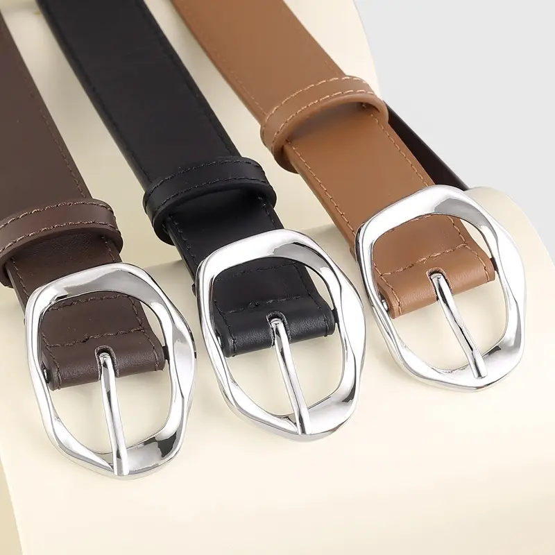Brown Genuine Leather Belt with Gold Buckle - Image 7