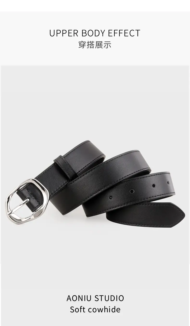 Brown Genuine Leather Belt with Gold Buckle — feature 11