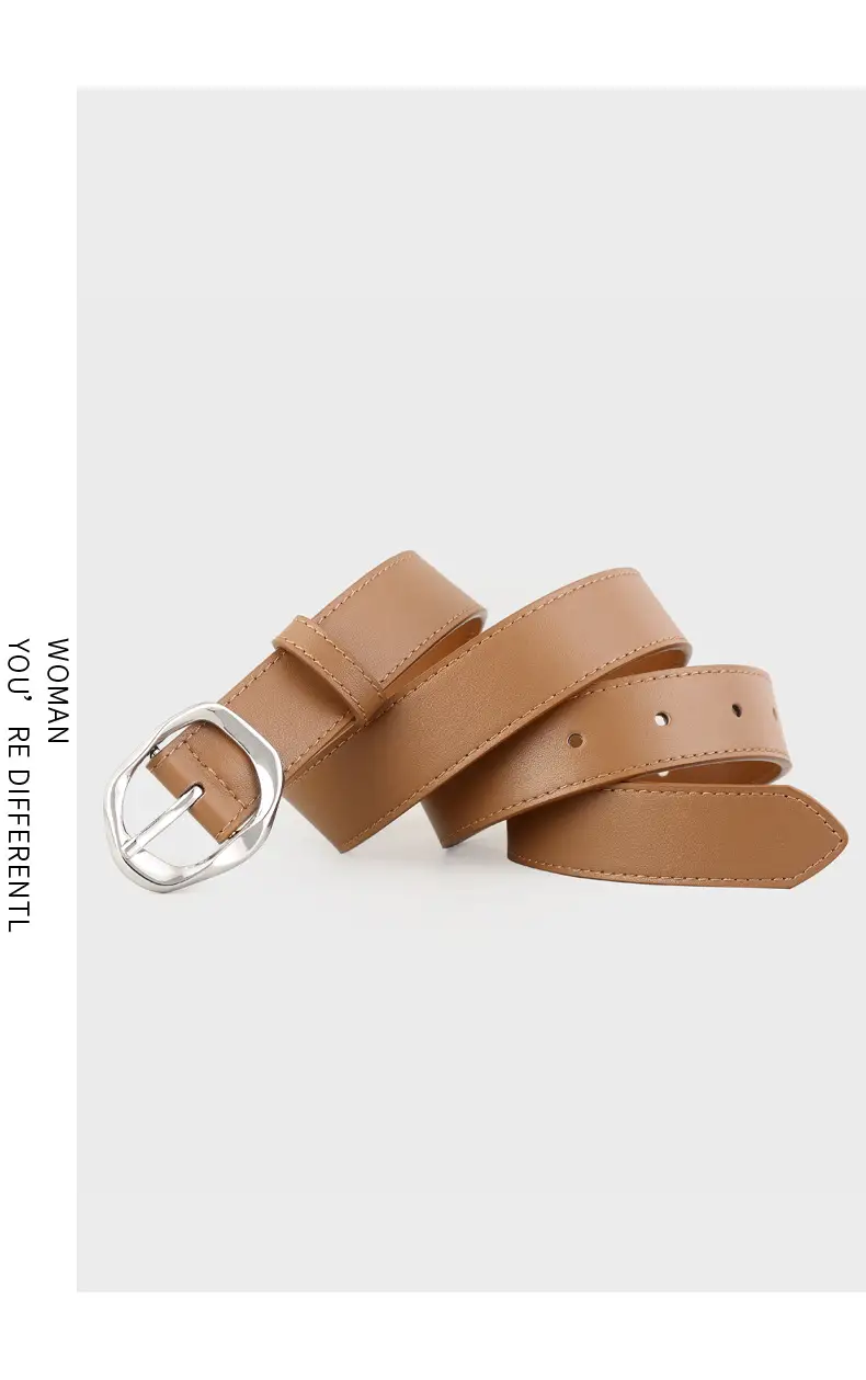 Brown Genuine Leather Belt with Gold Buckle — feature 12