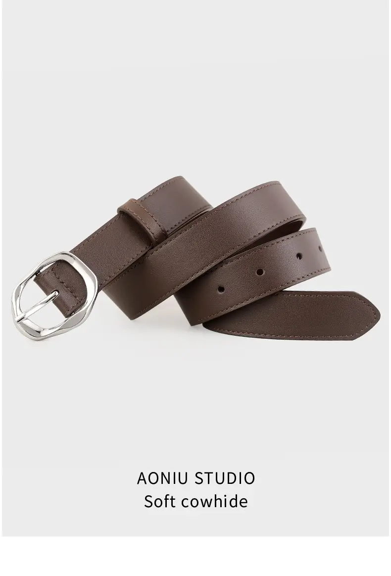 Brown Genuine Leather Belt with Gold Buckle — feature 13