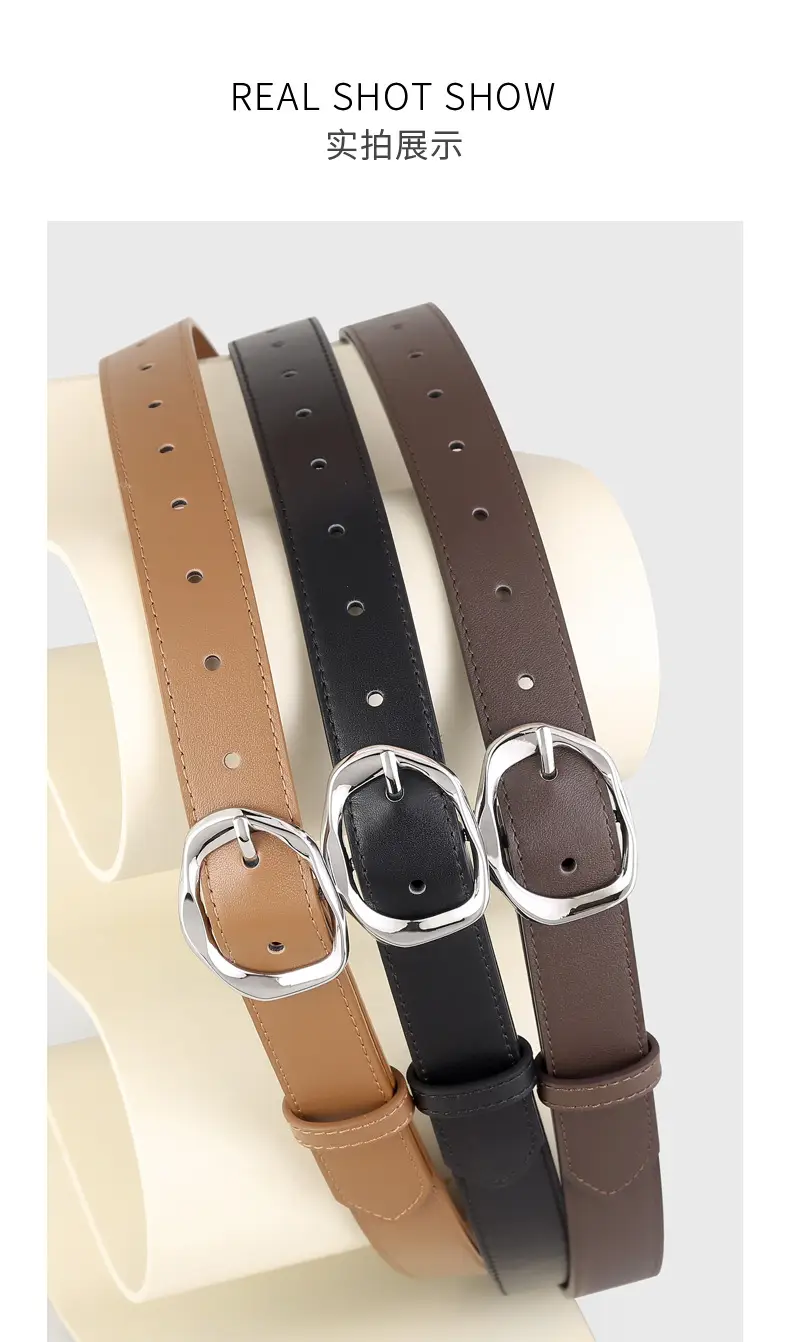 Brown Genuine Leather Belt with Gold Buckle — feature 14