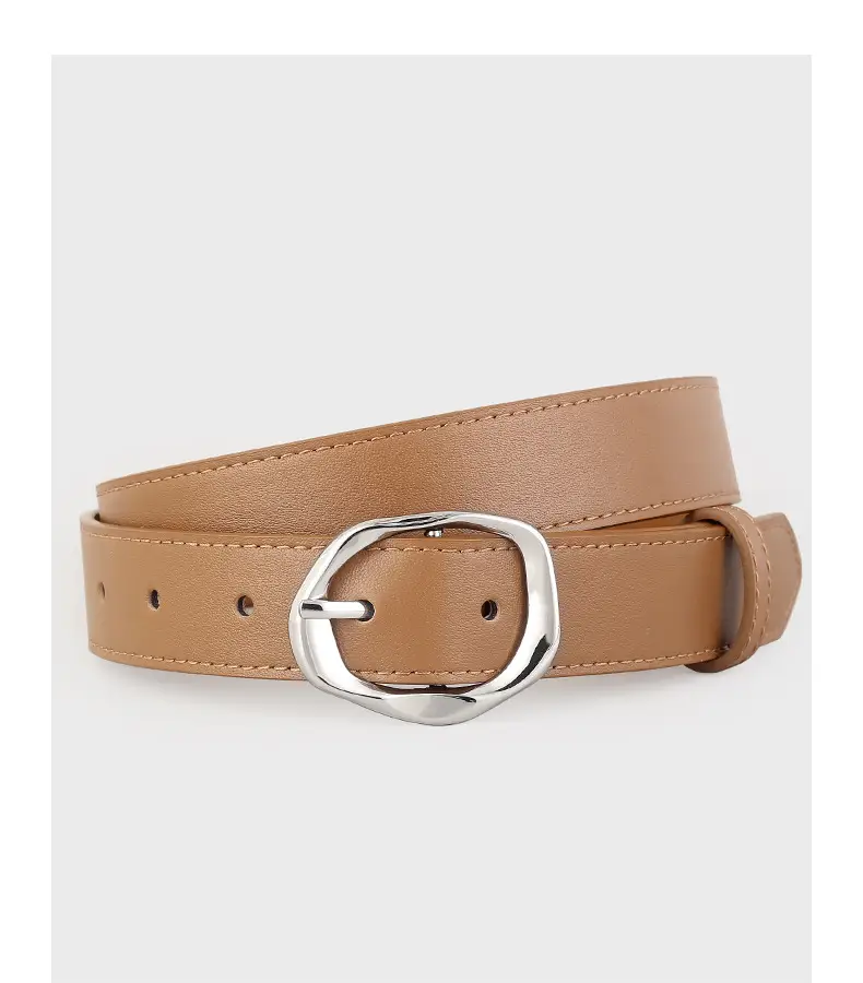 Brown Genuine Leather Belt with Gold Buckle — feature 17
